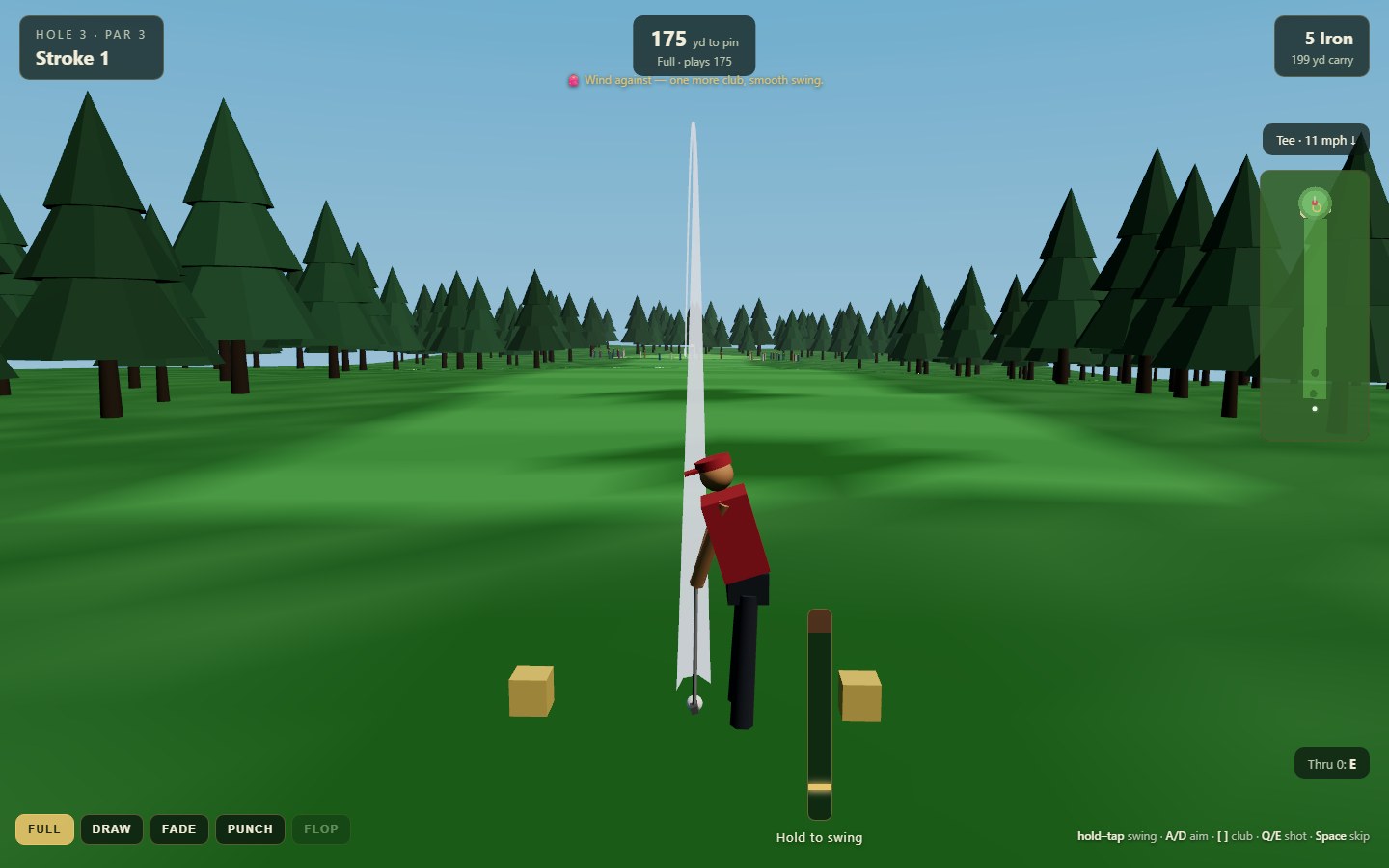 An alpine par 3 at Silverpeak walled in by dense fir forest